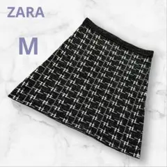 ザラ スカート ミニ丈 チェック M 黒 ウエストゴム ストレッチ ラメ 美品