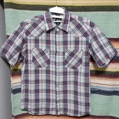 90s　old stussy　チェック半袖シャツ　紺タグ　USA製