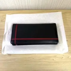 ヤ*ス様 レザー長財布 黒と赤のストライプ メンズ シンプル