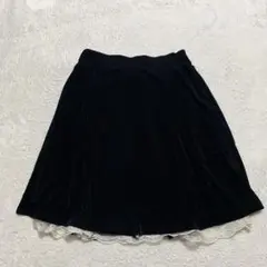 しまむら CLOSSHI 膝丈レース付きフレアスカート　プリーツ　ブラック　L