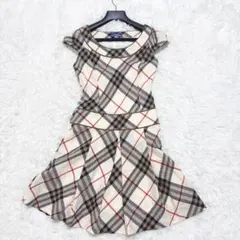 バーバリーブルーレーベル ワンピース ノバチェック パフスリーブ ベージュ 38