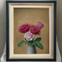 油彩画　油絵　バラ　原画　花　肉筆　額付き 油彩画 油絵 バラ 原画 肉筆 額付き - メルカリ
