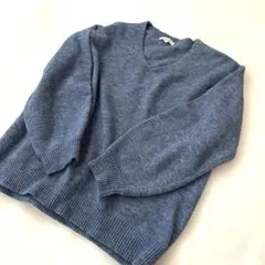 スタジオクリップ　ブルー系 Vネック 長袖ニット　セーター　ウール混　Fサイズ