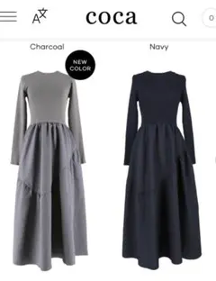 コカ　エンボスニットドッキングワンピース　ネイビー　フィット＆フレア旅行レジャー
