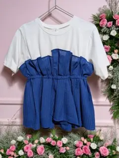【美品】OPAQUE.CLIP シアーギンガム ドッキングペプラム Tシャツ