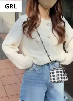 【新品】値下げ☆GRL ゴールドボタン ショート丈 ニットカーディガン