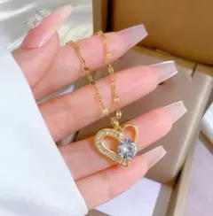 ネックレス サージカルステンレス czダイヤ 【新作】ハート✨柱ジルコニア✨ ゴ