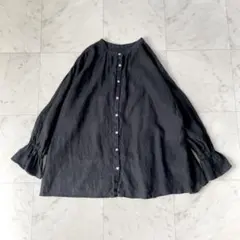 2019AW nest Rove ネストローブリネンタックネックブラウスブラック 2019AW nest Rove ネストローブリネンタックネックブラウスブラック