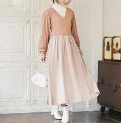 カシュクールドッキングワンピース　ベージュ