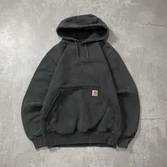 希少Sカーハートスウェットフーディパーカーブラック無地古着ワークフェードボロ