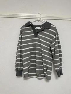 H&M グレー ボーダー 長袖ポロシャツ XS