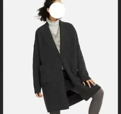 UNIQLO ダークグレー リブ編みロングカーディガン　S