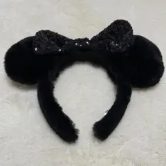 ディズニー ミニー カチューシャ 黒 スパンコール ファー