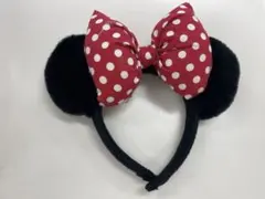 ミニー風カチューシャ 赤と黒 水玉模様