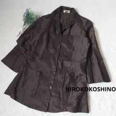 ヒロココシノ　長袖ジャケット　ブラウン軽量コート　光沢　リネン　裾長め