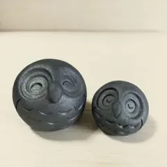 陶器のフクロウ置き物2個セット　小泉製瓦かわらや菊貞　縁起物　梟　親子ふくろう