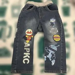 90cm　アンパンマンキッズコレクション　だだんだん　デニムパンツ　ワッペン