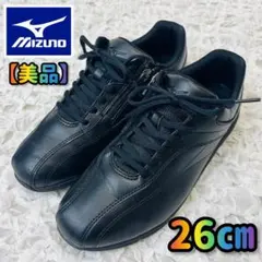 美品ミズノMIZUNO ウォーキングシューズ 26レザーコンフォートスニーカー黒