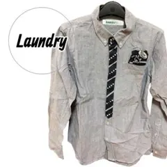 Laundry ランドリー 長袖シャツ S グレー 星柄 ネクタイ風 メンズのサムネイル