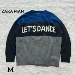 ザラ ZARA MAN 長袖ニット クルーネック アルパカ ウール ボーダー M