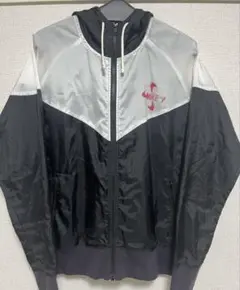 NIKE ナイロンジャケット 90s フーディ 風車ロゴ 黒 白 L