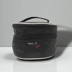 美品　アニエスベー　2層　バニティケース　化粧ポーチ　メイクポーチ　ミラー付　黒