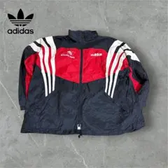 【I78】90s adidasナイロンジャケット企業プリントロゴブラック×赤×白