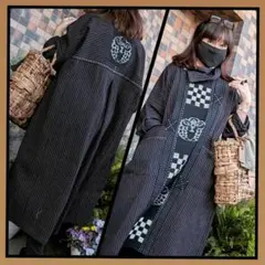 古布リメイク♥ワンピース　縞木綿＆絵絣合わせ