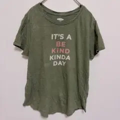Tシャツ クルーネック 半袖 ラウンドヘム 英字ロゴ S 緑 綿100 デイリーのサムネイル
