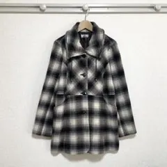 KOHSEI ウール80% チェック柄コート L相当 Aライン 襟付アウター