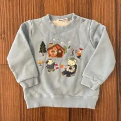 ファミリア familier 水色 トレーナー 裏起毛 肩ボタン付き　90