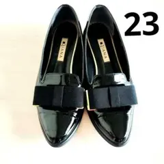 DIANA　ダイアナ　オペラシューズ エナメル ローファー 黒 リボン付き23