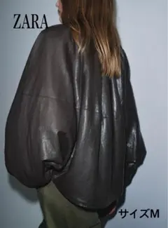 ZARA ダークブラウン　フェイクレザーボンバージャケット
