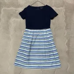 TALBOTS ボーダー切替ワンピース M ネイビーのサムネイル