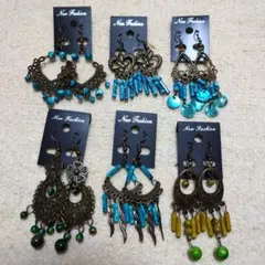 エスニック系ピアス ブルー＆グリーン系 6点まとめ売り