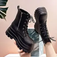 ブーツ レディース レースアップ 編み上げ 厚底 ショートブーツ ヒール