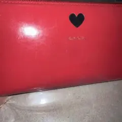 ポールスミス 長財布 ラウンドファスナー カットアウトハート ロゴ入 赤　レザー