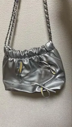 シルバー ギャザー ショルダーバッグ
