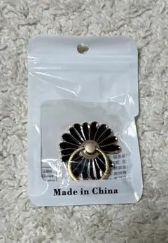 花型スマホリング（黒×金）