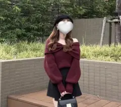 オフショルダー ニット リボン