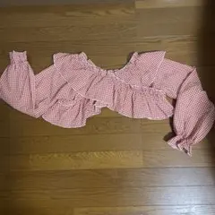 ギンガムチェック フリル付き長袖シャツ F