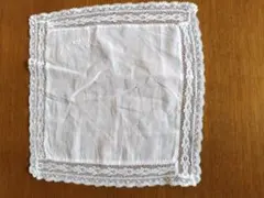 レース付きCROWN刺繍入りリネンハンカチビンテージハンドメイド