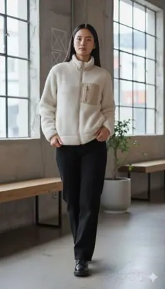 ホワイト ジャケット 胸ポケット付き　モコモコ