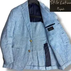 J7285 美品 スティレラティーノ リネン100%ジャケット 水色 46