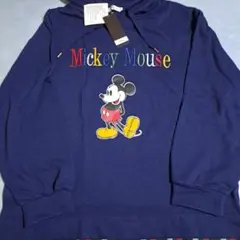 ミッキープリントチェック切り替え裏起毛チュニックパーカー