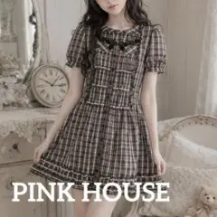 PINK HOUSE チェック柄フリルブラウス チュニック ワンピース美品 