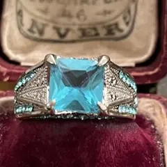 英国　イギリス　ヴィンテージ　シルバー925 ブルートパーズ風　リング　11号