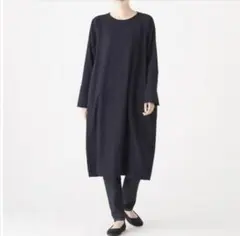 無印良品　フランネル 長袖ワンピース 綿100% ダークネイビー M〜L