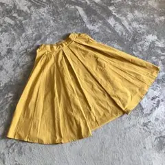 【ノーブランド】（F）ミモレ丈スカート プリーツ フレア フェミニン 幅広 黄色