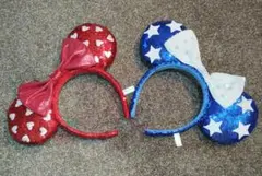 ディズニー　ミニー　スパンコール　青　赤　カチューシャ　セット　星　ハート